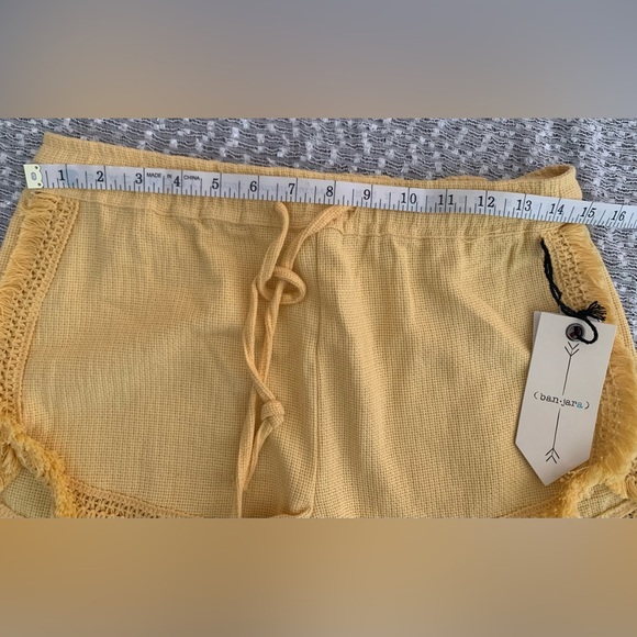 Banjara Yellow Beachy Shorts with Drawstring Waist and Fringe Trim - Picture 4 of 4